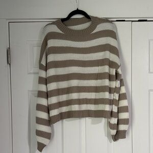 Striped Cream and Taupe Crewneck Sweater